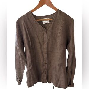 FLAX Linen button up long sleeve sinch shirt